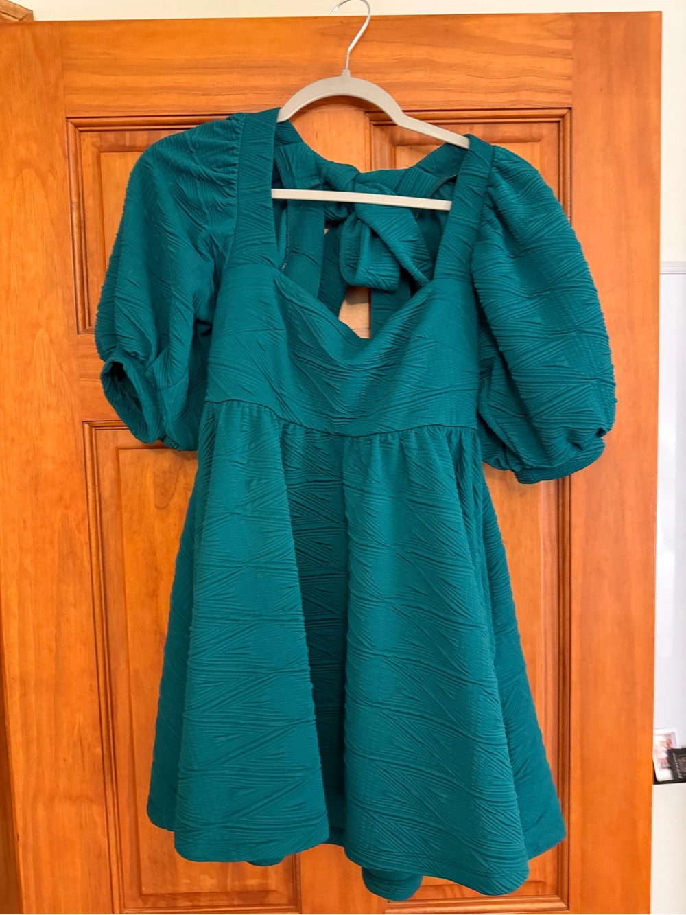 Free people green textured puff sleeve mini dress